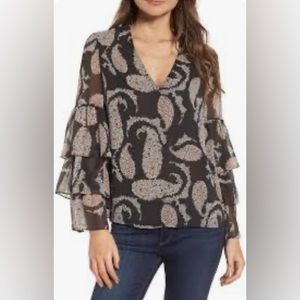 NWT Bailey 44 Women’s Long Sleeve Ruffle Bell Sleeve Blouse SZ XS 💖